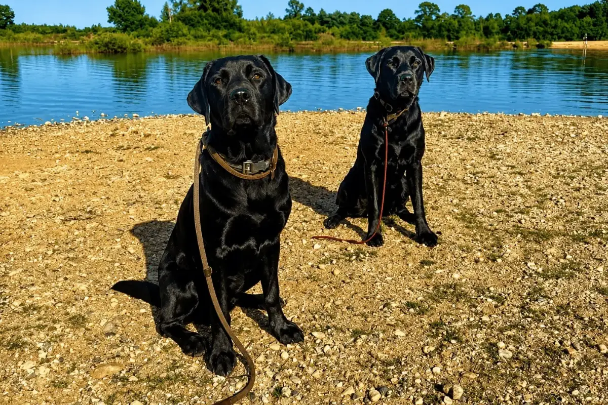Two Black Labradors Water Training at Gundog Bootcamp