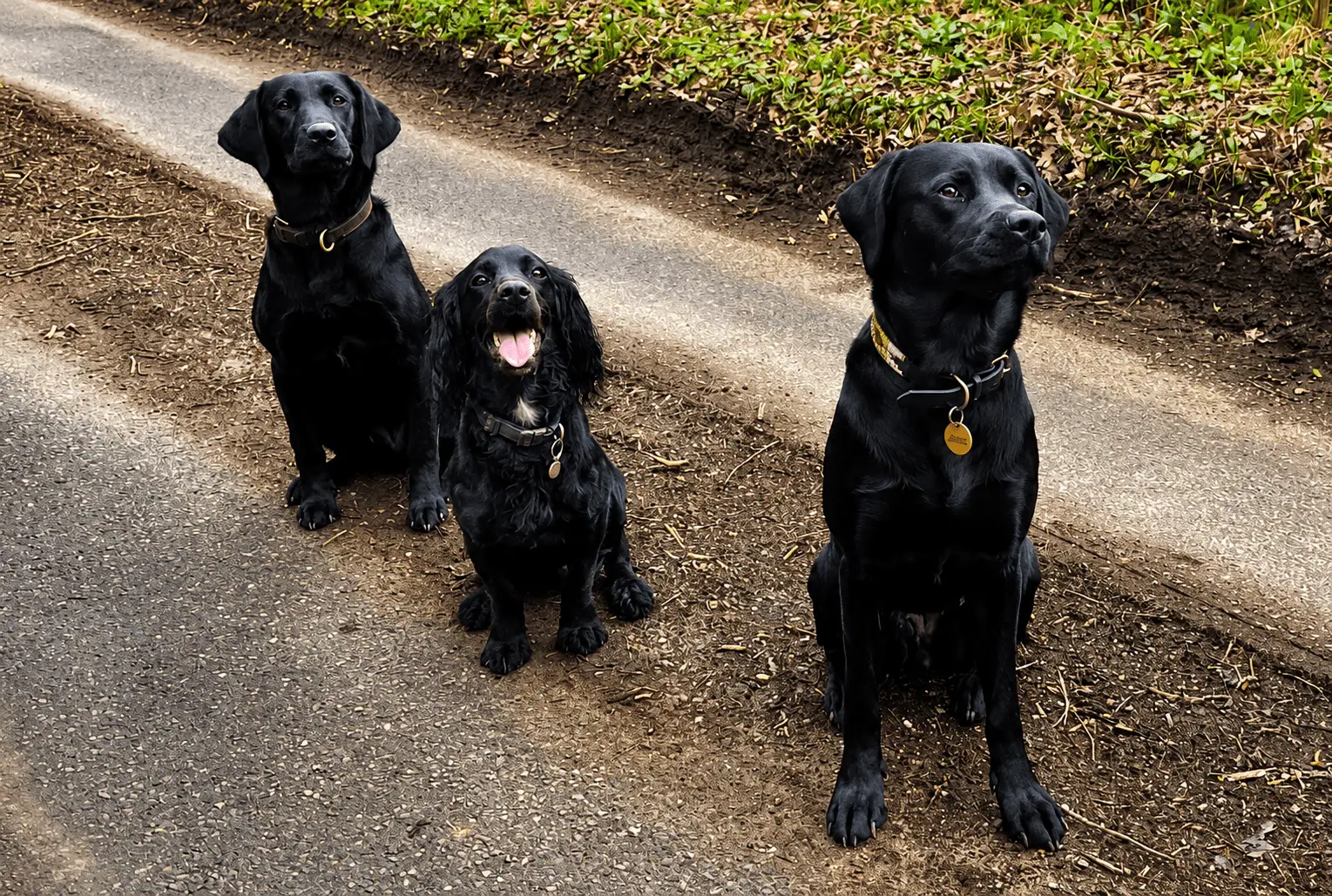 Sitting and staying labrador and spaniels
